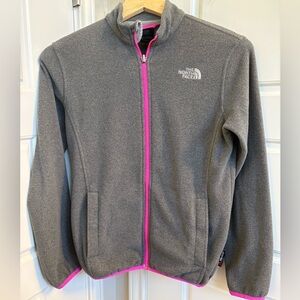 The North Face Kids' Gray Fleece Jacket with Pink Trim Size Large 14/16